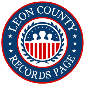 A round red, white, and blue logo with the words Leon County Records Page for the state of Florida.
